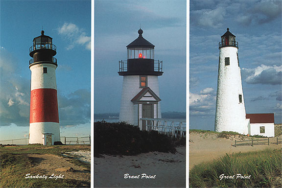 Nantucket's Three Lighthouses, Postcard